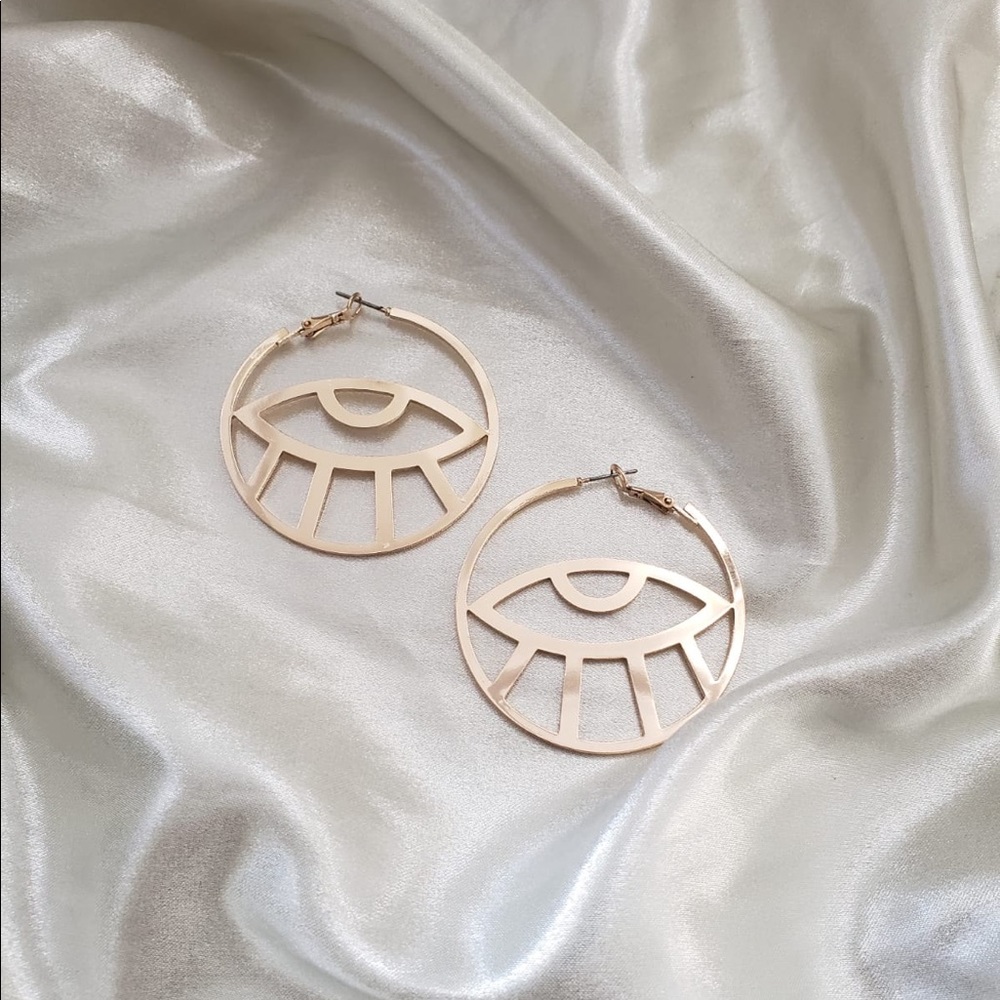 Gold Abstract Evil Eye Earrings - Picture 2 of 6